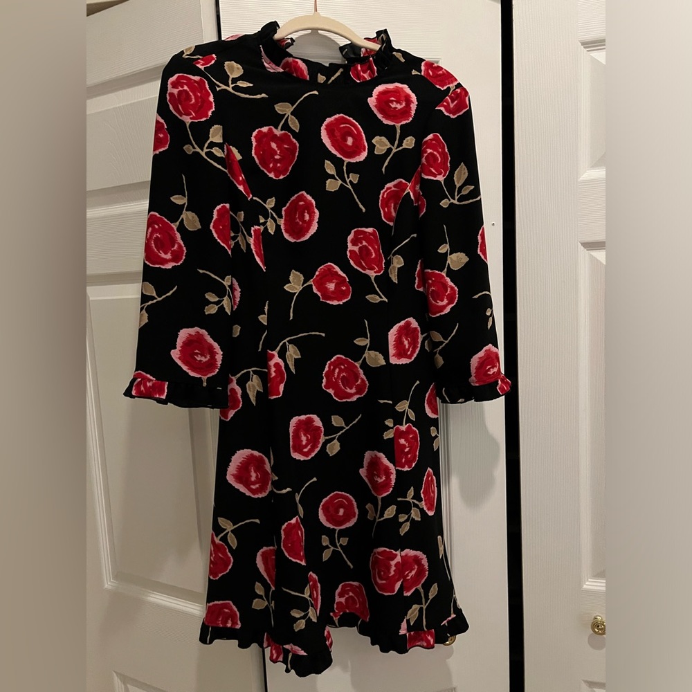 Kate Spade Black Dress with Rose Print, 6/M
